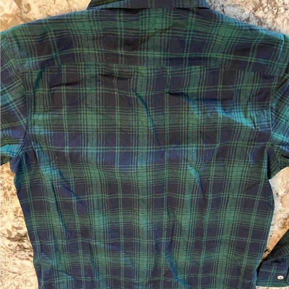S NEW Design in Italy Flannel Shirt Mens Green Blue Plaid Pockets Long Sleeve - Picture 8 of 10